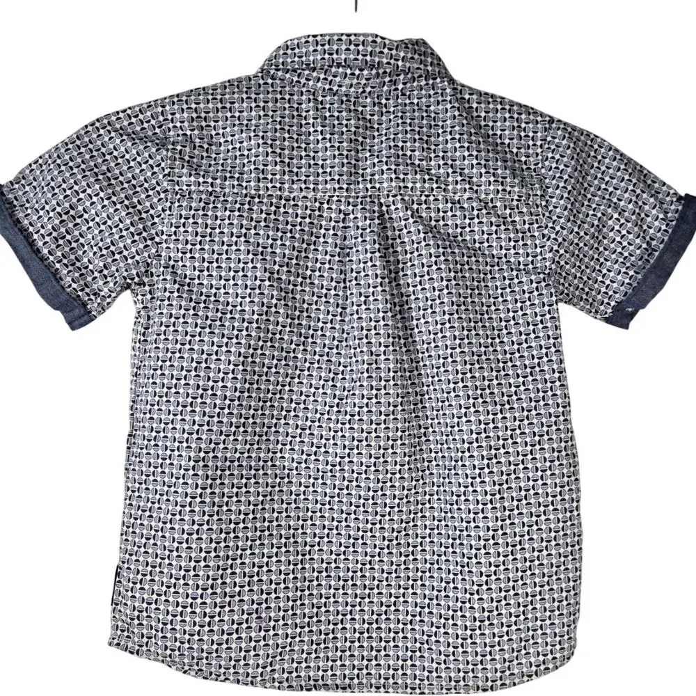 Ben Sherman Boys Short Sleeve Button Down Navy White Geometric Print Kids Size